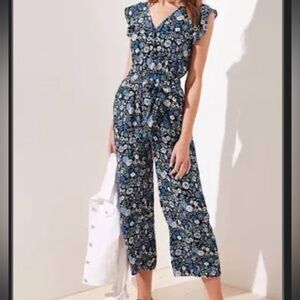 Loft Floral Wide Leg Jumpsuit Flutter Sleeve Womens
